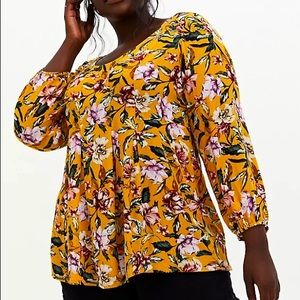 Torrid | Golden Floral Crinkled Fit and Flare Top